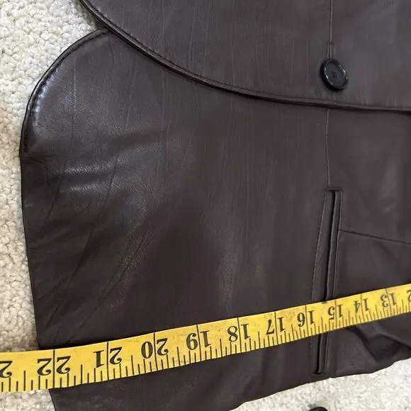 Philippe Adec Womens Button Notched Lapel Leather Jacket Brown Vintage Size 4 - Picture 6 of 7